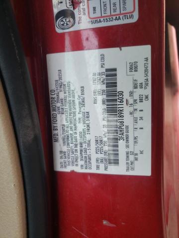 3FAHP08189R116030 - 2009 FORD FUSION SEL RED photo 12