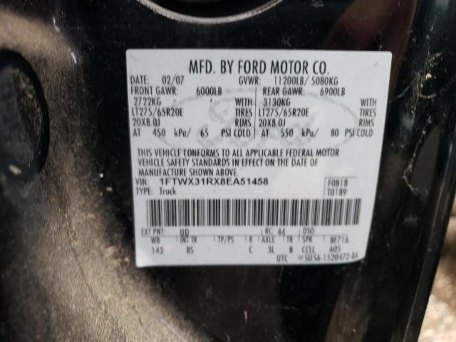 1FTWX31RX8EA51458 - 2008 FORD F350 SRW SUPER DUTY BLACK photo 12