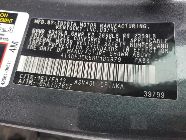 4T1BF3EK8BU183979 - 2011 TOYOTA CAMRY BASE GRAY photo 12