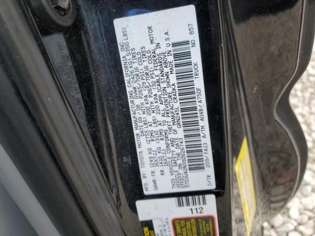 5TEUU42N39Z626743 - 2009 TOYOTA TACOMA ACCESS CAB BLACK photo 12