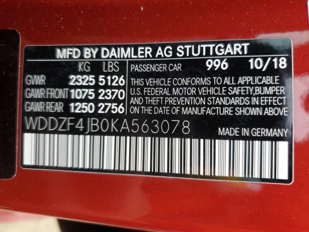 WDDZF4JB0KA563078 - 2019 MERCEDES-BENZ E 300 RED photo 12