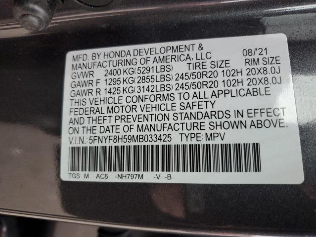 5FNYF8H59MB033425 - 2021 HONDA PASSPORT EXL Gris foto 12