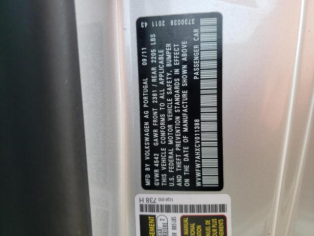 WVWFW7AHXCV011388 - 2012 VOLKSWAGEN EOS LUX 银色 照片 12