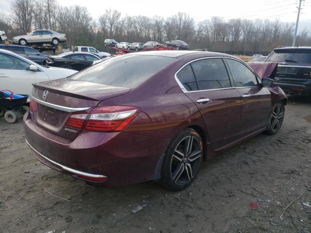 1HGCR2F5XGA148132 - 2016 HONDA ACCORD SPORT MAROON photo 3