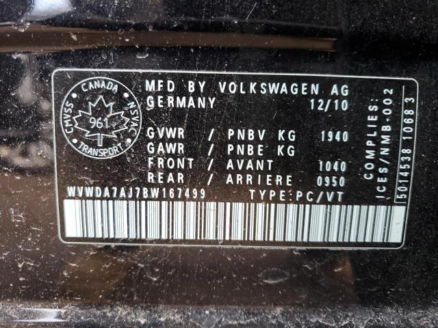 WVWDA7AJ7BW167499 - 2011 VOLKSWAGEN GOLF BLACK photo 12