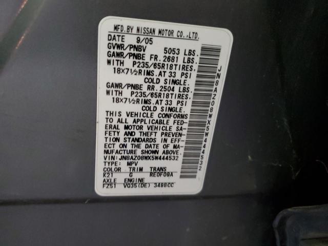 JN8AZ08WX5W444532 - 2005 NISSAN MURANO SL GRAY photo 12