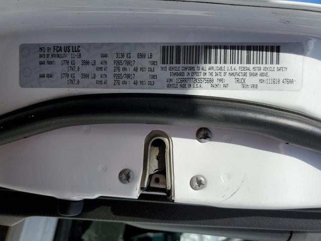 1C6RR7TT2KS575680 - 2019 RAM 1500 CLASS SLT თეთრი ფოტო 12