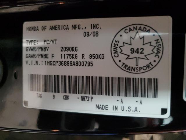 1HGCP36899A800795 - 2009 HONDA ACCORD EXL BLACK photo 12