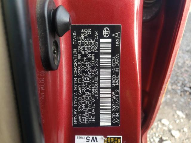 JTDKB20U853091235 - 2005 TOYOTA PRIUS RED photo 12