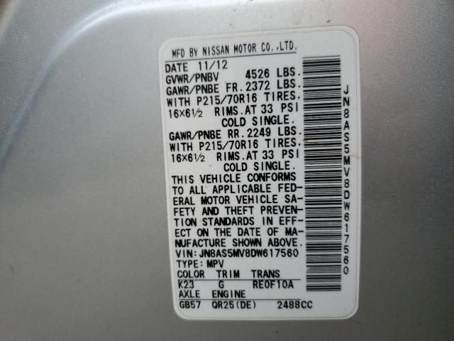 JN8AS5MV8DW617560 - 2013 NISSAN ROGUE S SILVER photo 13