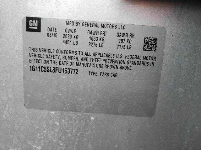 1G11C5SL8FU150772 - 2015 CHEVROLET MALIBU 1LT 银色 照片 12