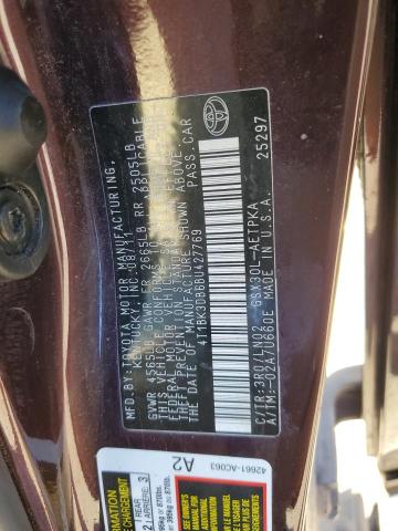 4T1BK3DB6BU427769 - 2011 TOYOTA AVALON BASE 栗色 照片 12