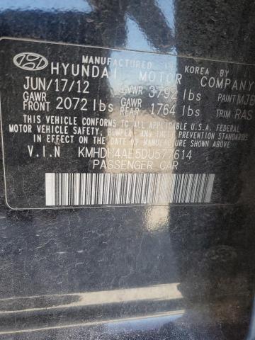 KMHDH4AE5DU577614 - 2013 HYUNDAI ELANTRA GLS BLACK photo 12