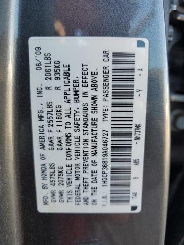 1HGCP36819A046727 - 2009 HONDA ACCORD EXL GRAY photo 12