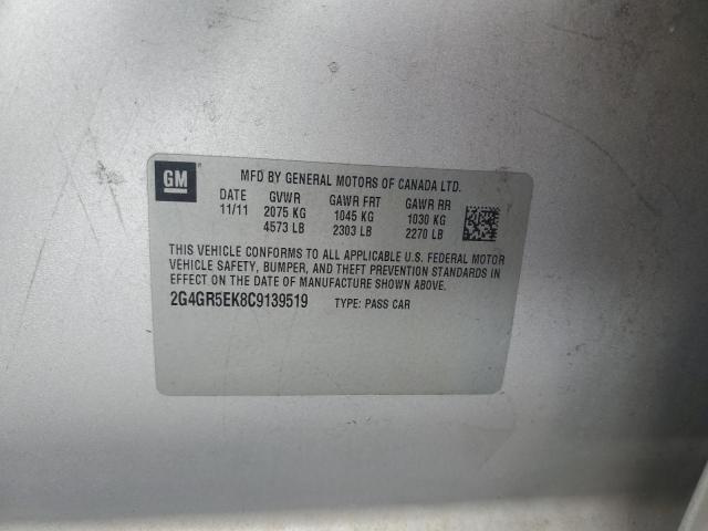 2G4GR5EK8C9139519 - 2012 BUICK REGAL 银色 照片 12