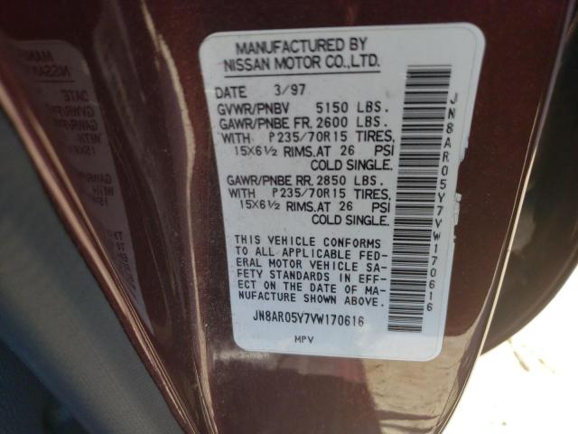JN8AR05Y7VW170616 - 1997 NISSAN PATHFINDER LE 勃艮第红 照片 12