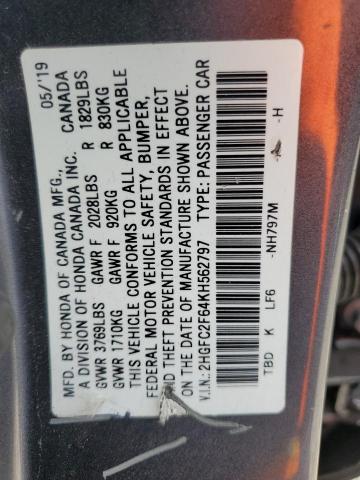 2HGFC2F64KH562797 - 2019 HONDA CIVIC LX Сірий фото 12
