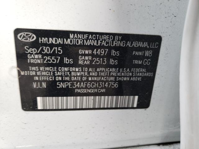 5NPE34AF6GH314756 - 2016 HYUNDAI SONATA SPORT WHITE photo 12