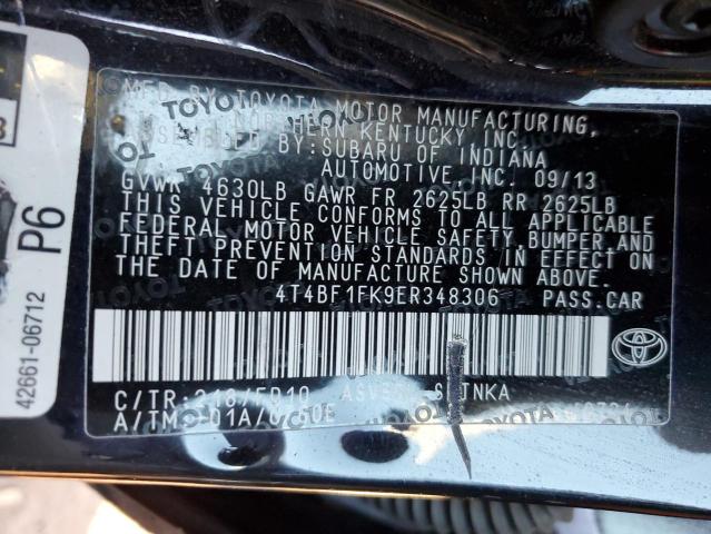 4T4BF1FK9ER348306 - 2014 TOYOTA CAMRY L BLACK photo 12