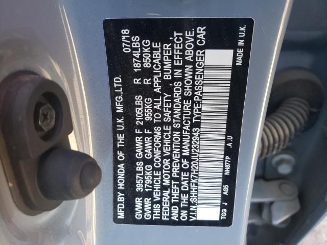 SHHFK7H20JU232943 - 2018 HONDA CIVIC LX GRAY photo 12