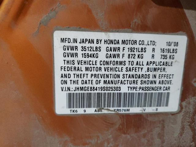 JHMGE88419S025303 - 2009 HONDA FIT SPORT ORANGE photo 13