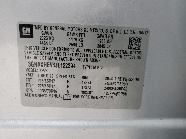 3GNAXHEV6JL122294 - 2018 CHEVROLET EQUINOX LS SILVER photo 13