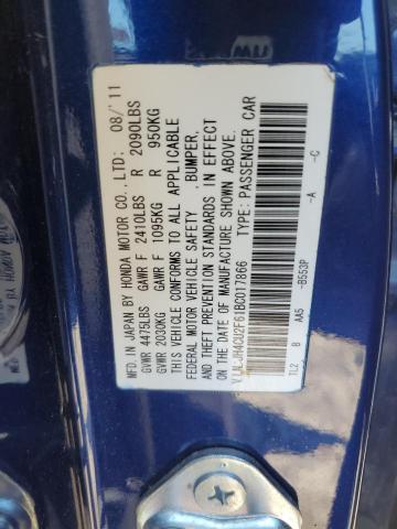 JH4CU2F61BC017866 - 2011 ACURA TSX BLUE photo 12