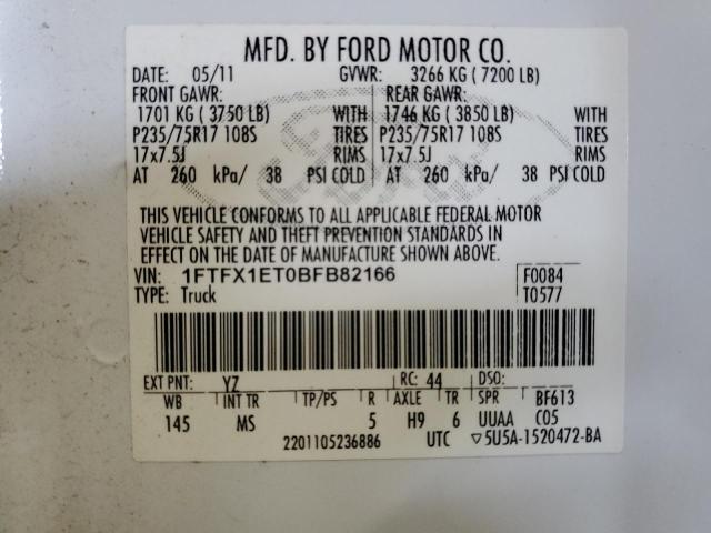 1FTFX1ET0BFB82166 - 2011 FORD F150 SUPER CAB WHITE photo 12