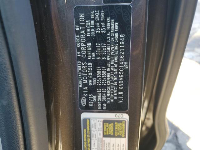 KNDMB5C14G6211948 - 2016 KIA SEDONA LX SILVER photo 12