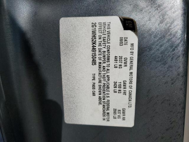 2G1WH52K449150485 - 2004 CHEVROLET IMPALA LS CHARCOAL photo 12