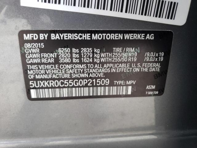 5UXKR0C55G0P21509 - 2016 BMW X5 XDRIVE35I GRAY photo 13