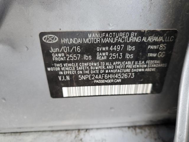 5NPE24AF6HH452673 - 2016 HYUNDAI SONATA SE SILVER photo 12