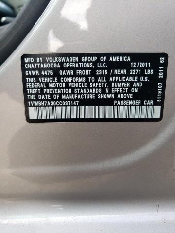 1VWBH7A30CC037147 - 2012 VOLKSWAGEN PASSAT SE SILVER photo 13