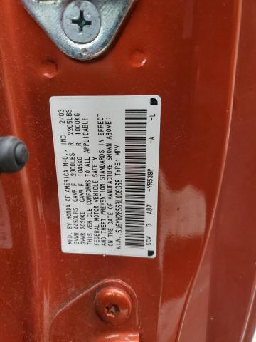 5J6YH28563L009368 - 2003 HONDA ELEMENT EX ORANGE photo 13