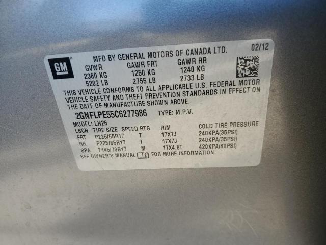 2GNFLPE55C6277986 - 2012 CHEVROLET EQUINOX LT GRAY photo 12