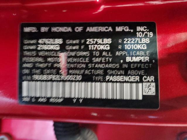 19UUB3F82LY000230 - 2020 ACURA TLX ADVANCE RED photo 12