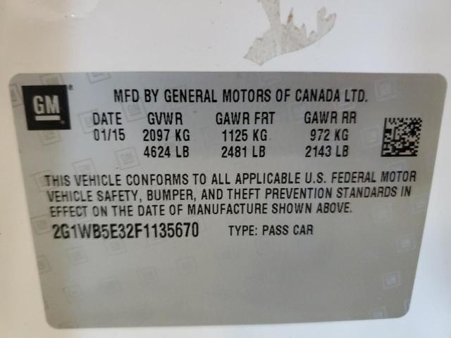 2G1WB5E32F1135670 - 2015 CHEVROLET IMPALA LIM LT WHITE photo 12