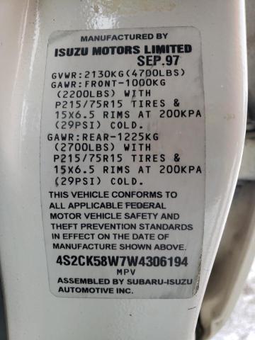 4S2CK58W7W4306194 - 1998 ISUZU RODEO S WHITE photo 12