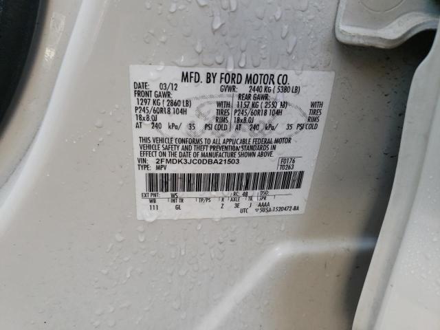 2FMDK3JC0DBA21503 - 2013 FORD EDGE SEL WHITE photo 13