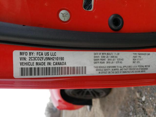 2C3CDZFJ9NH210190 - 2022 DODGE CHALLENGER R/T SCAT PACK RED photo 12