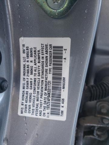 19XZE4F94KE011731 - 2019 HONDA INSIGHT TOURING SILVER photo 12