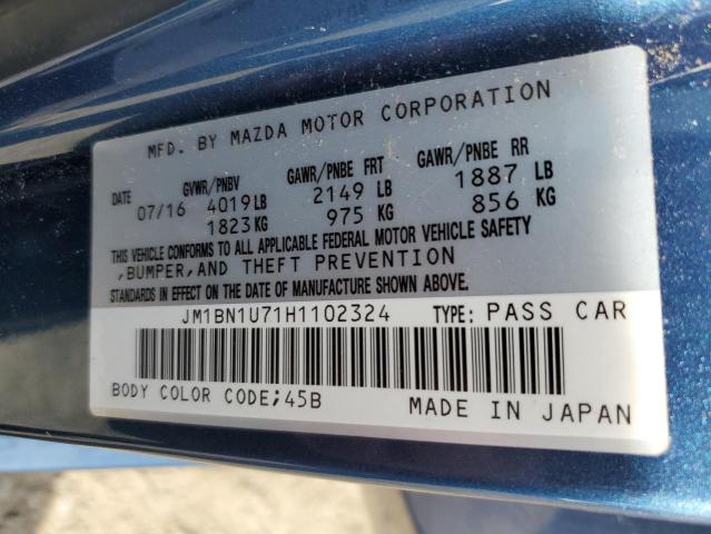 JM1BN1U71H1102324 - 2017 MAZDA 3 SPORT BLUE photo 12