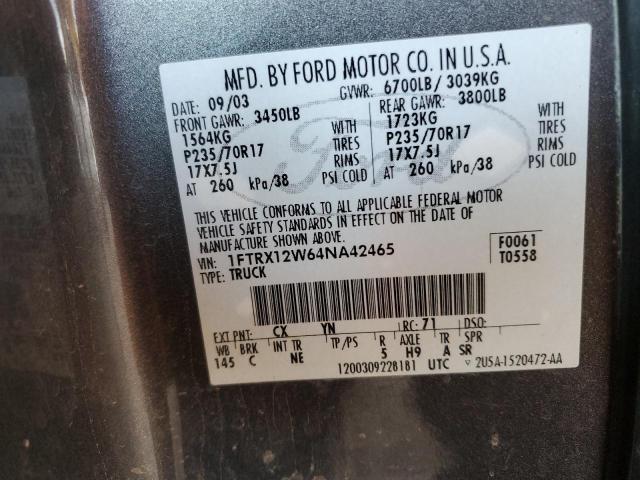 1FTRX12W64NA42465 - 2004 FORD F150 GRAY photo 12