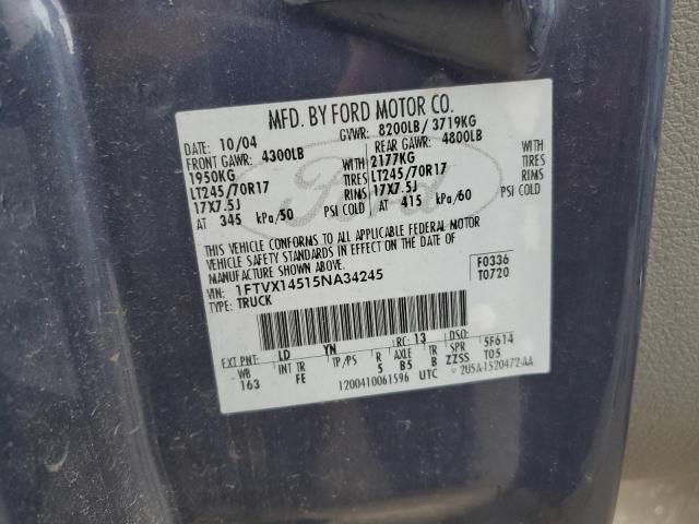 1FTVX14515NA34245 - 2005 FORD F150 BLUE photo 12