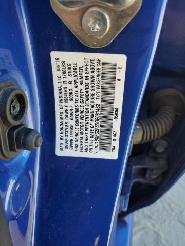 19XFC2F55GE081482 - 2016 HONDA CIVIC LX BLUE photo 12