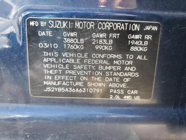 JS2YB5A36A6310791 - 2010 SUZUKI SX4 BLUE photo 12