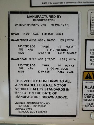 4DRBUSKN1BB385783 - 2011 IC CORPORATION 3000 CE YELLOW photo 10