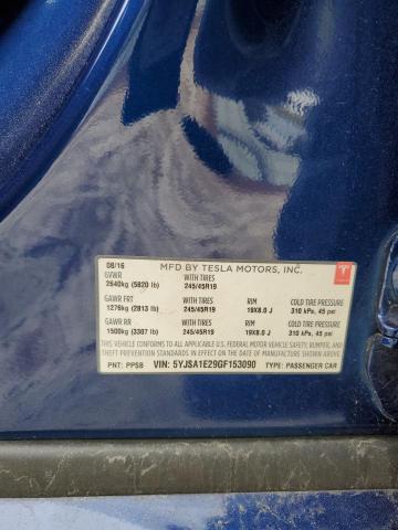 5YJSA1E29GF153090 - 2016 TESLA MODEL S BLUE photo 12
