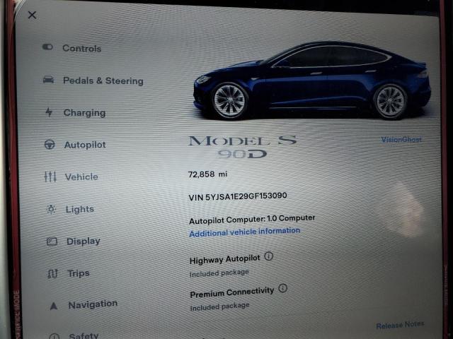 5YJSA1E29GF153090 - 2016 TESLA MODEL S BLUE photo 9