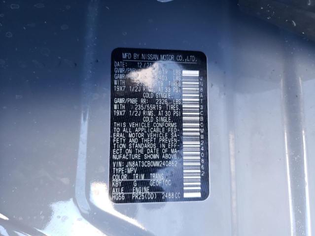 JN8AT3CB0MW240862 - 2021 NISSAN ROGUE SL GRAY photo 13